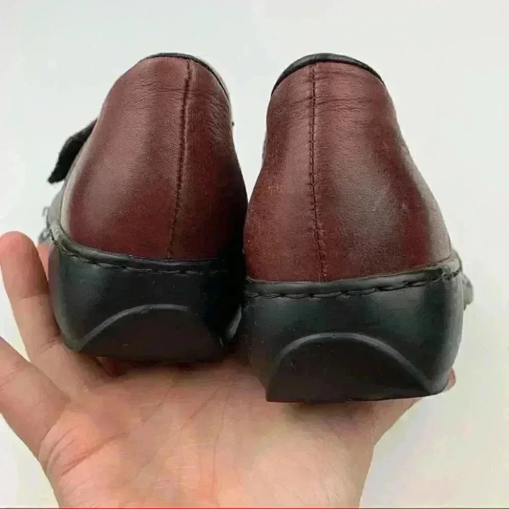 Rieker womens flats size 37 burgundy leather sticky strap walking